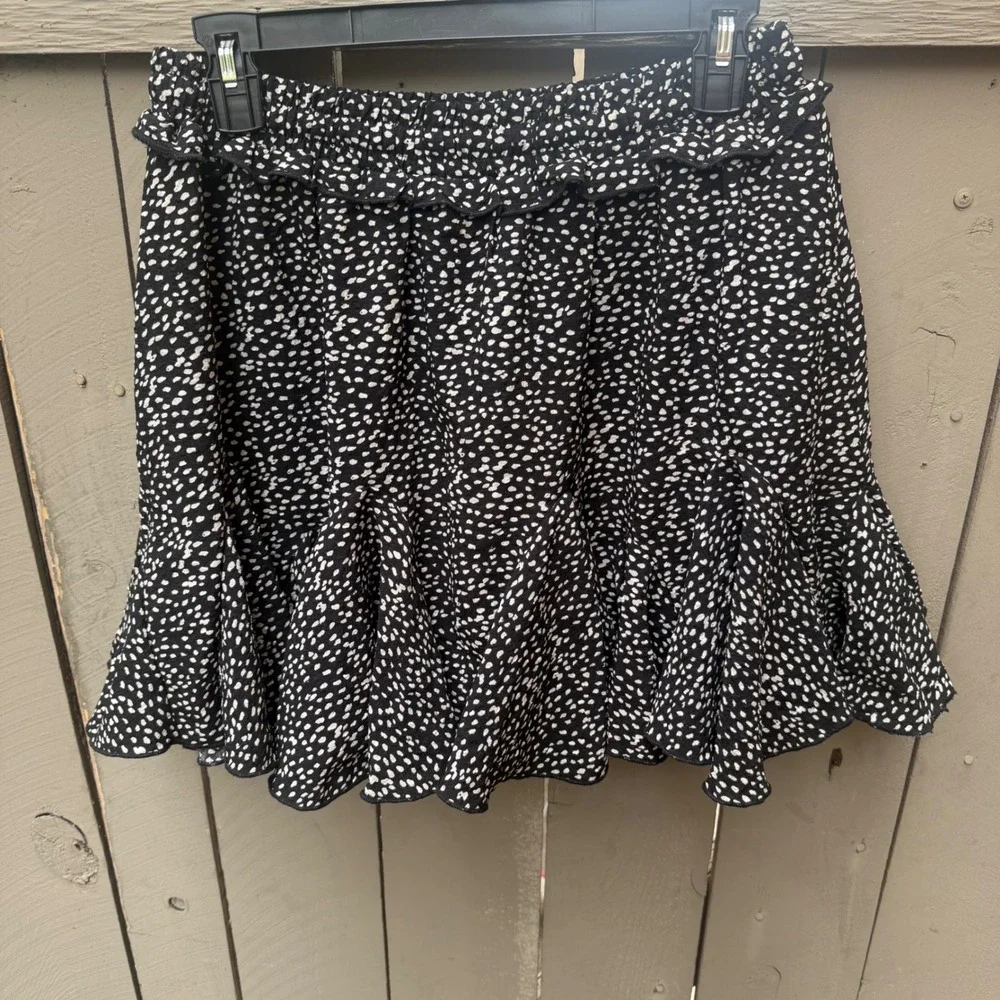 Miou Muse Black White Polka Dot Ruffle Mini Skirt Elastic‎ Waist XL
